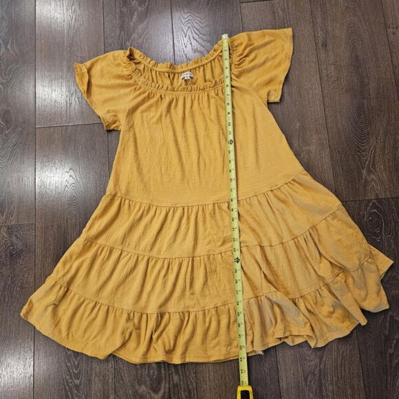 💫NWT Max Studio Yellow Boho Tiered Babydoll Flutter Sleeve Mini Dress Size S - Picture 9 of 13